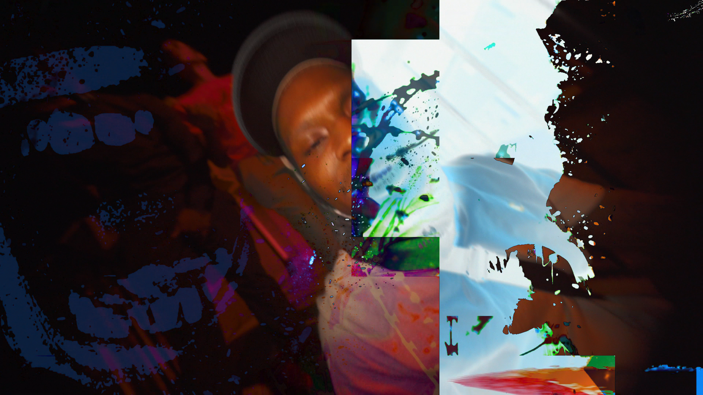 grunge overlay effect with barbed wire screaming mouth stains and digital distortion